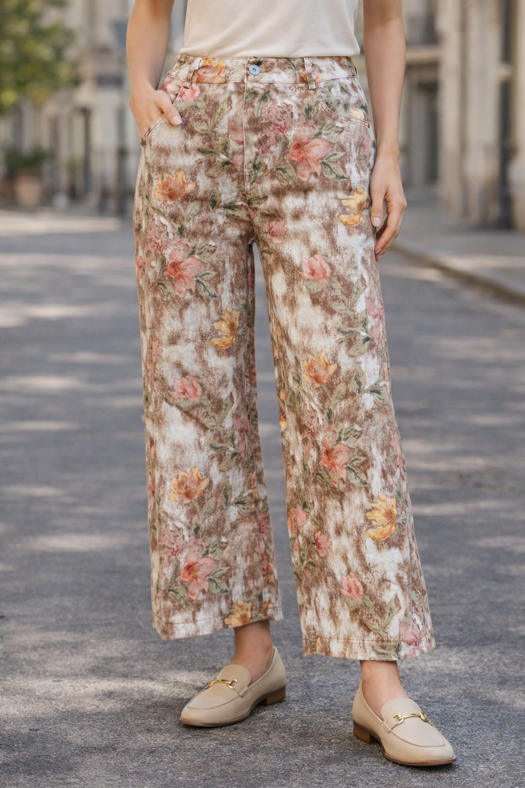 Jeans Moda Italia Floral - Mezclilla Elasticada