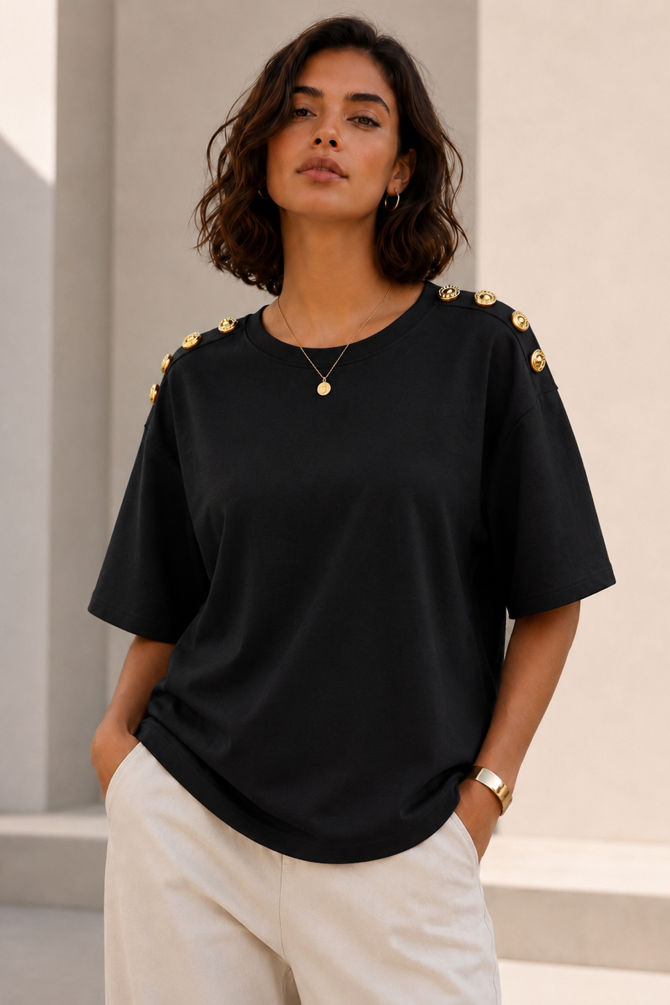 Polera Oversize Botones Negro