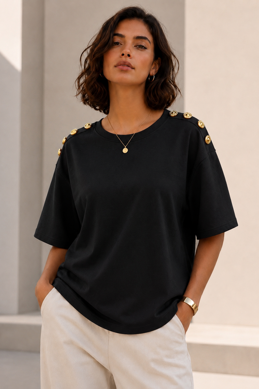Polera Oversize Botones Negro