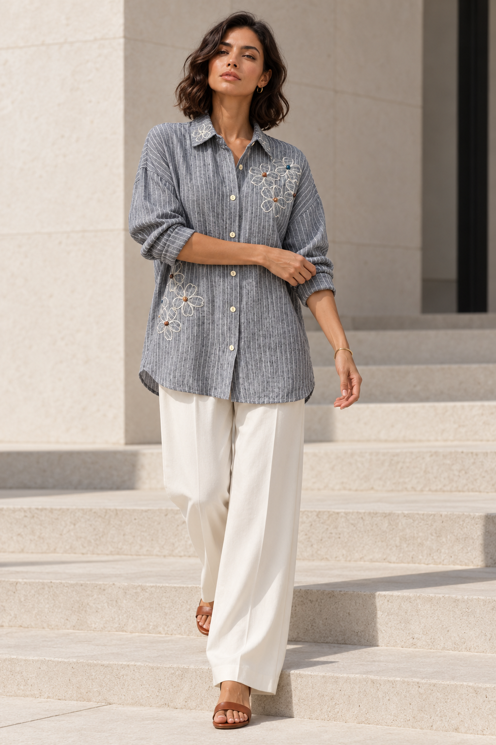 Blusa Plus Size con Bordado Azul
