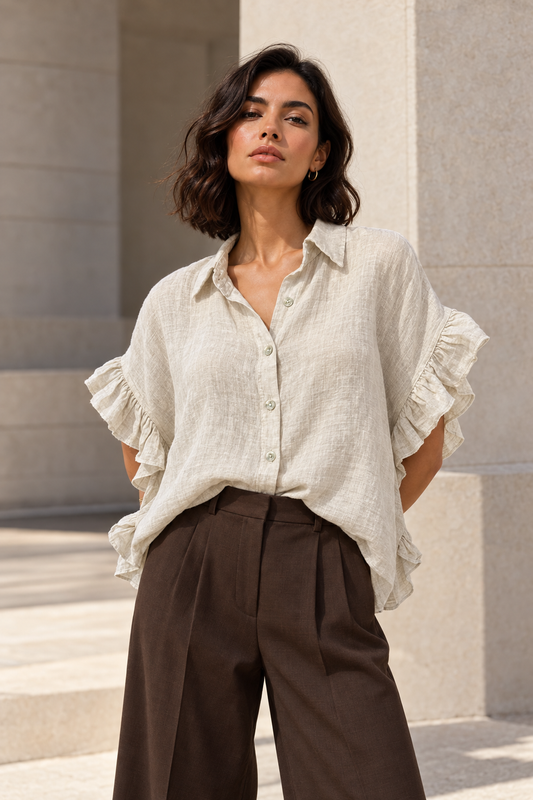 Blusa Italiana 100% Lino con Vuelos Arena