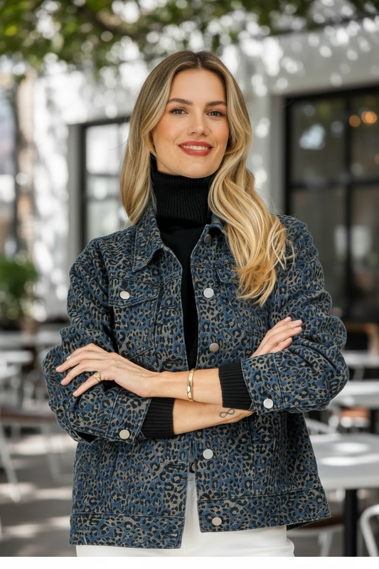 Chaqueta de Mezclilla Animal Print Azul