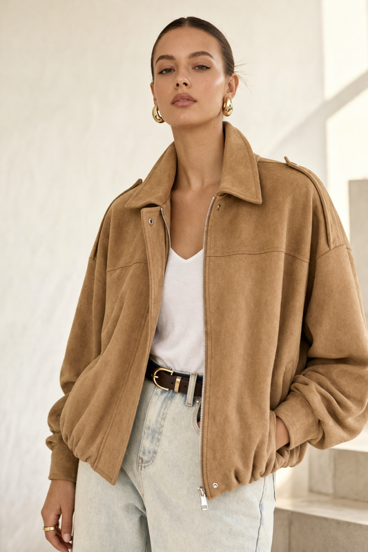 Chaqueta Roma Suede Bomber Camel