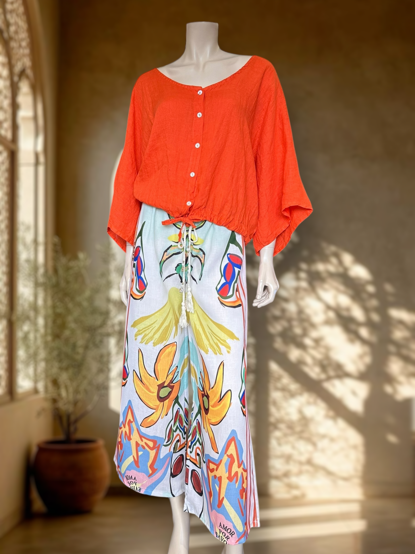 Blusa Italiana Lino Naranjo