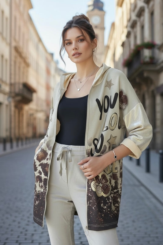 Chaqueta Print Scuba Love - Beige
