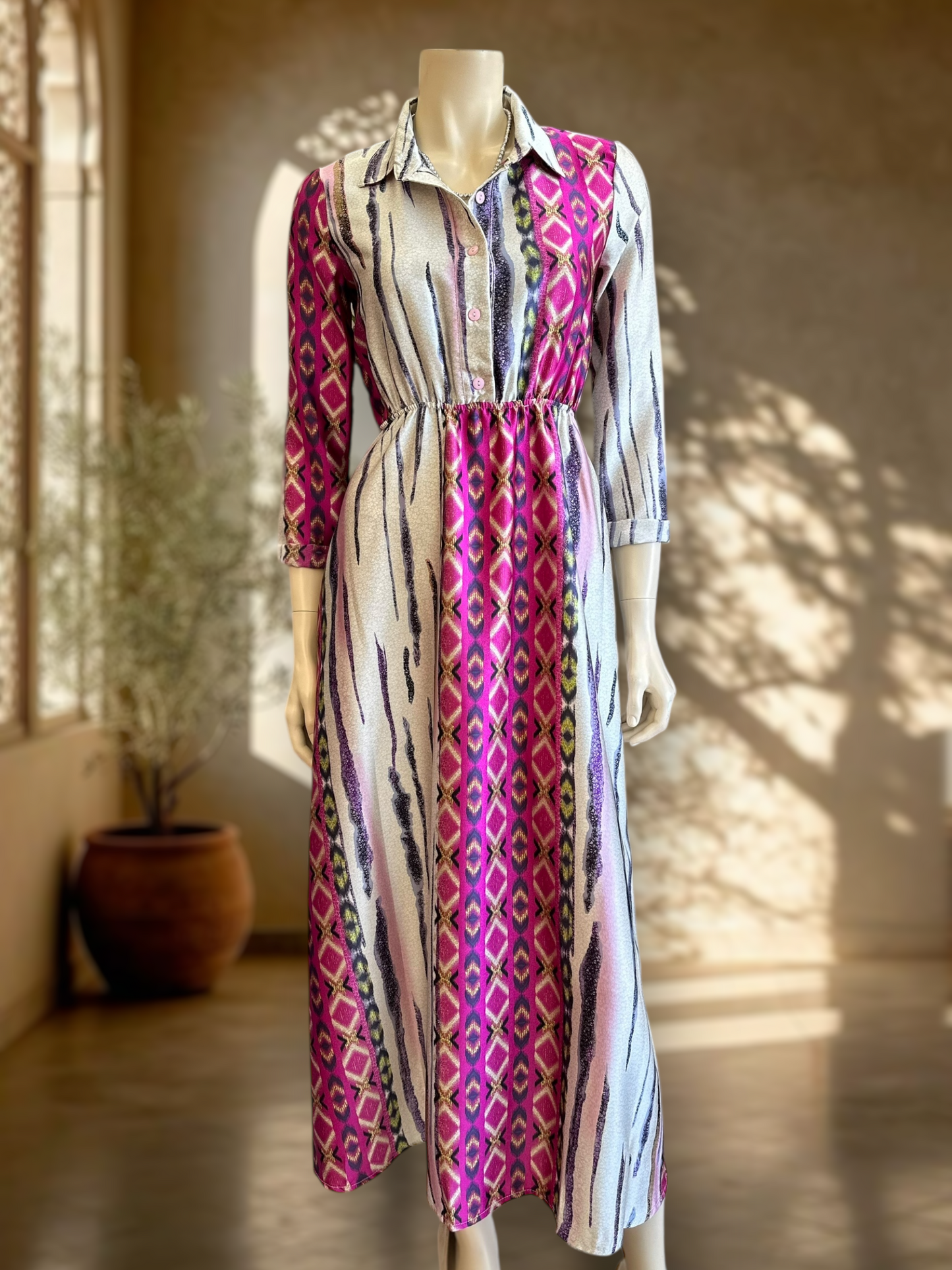 Vestido Satin Geo Rosa Mix