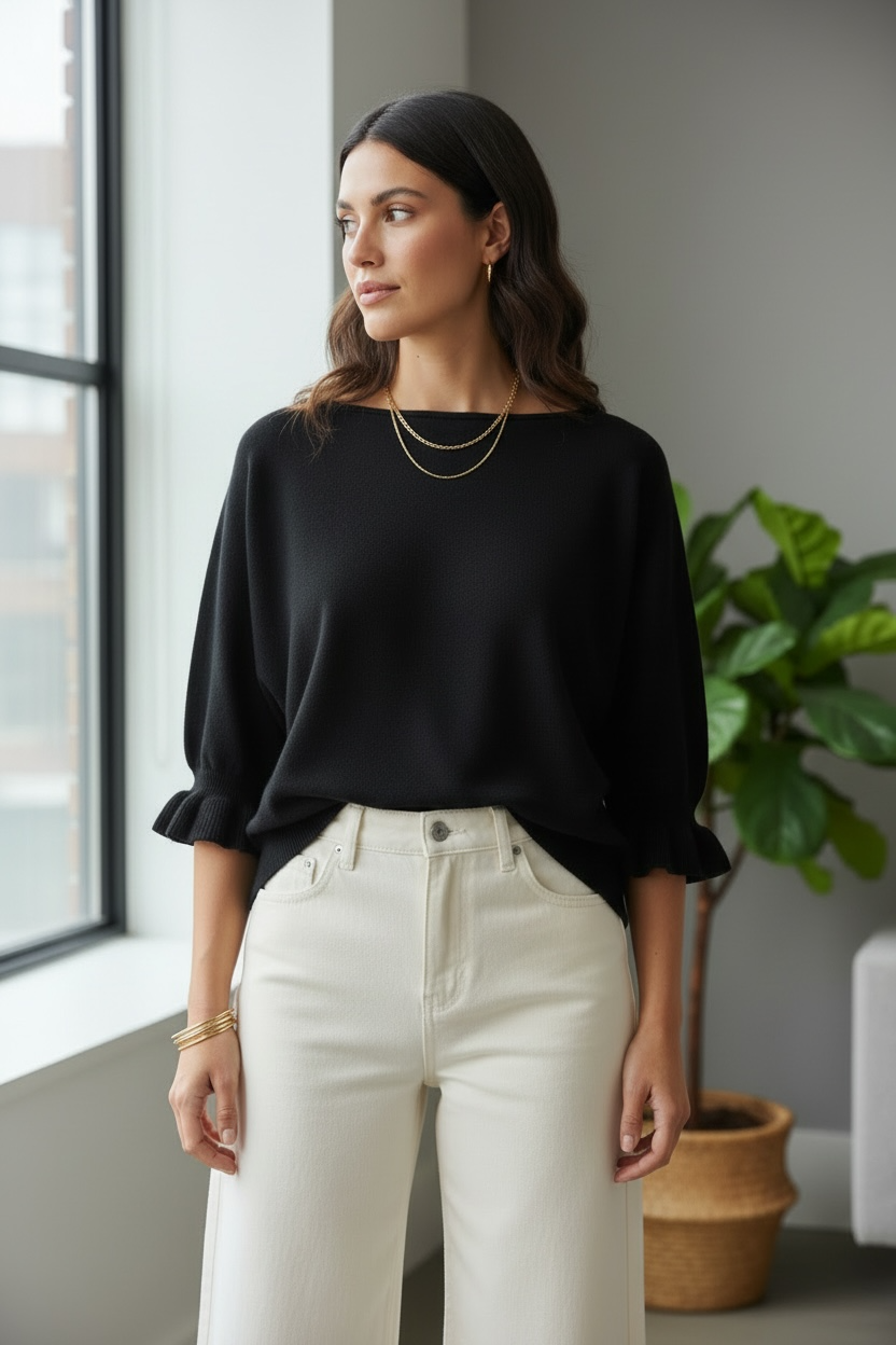 Sweater Volantes Soft Touch Negro