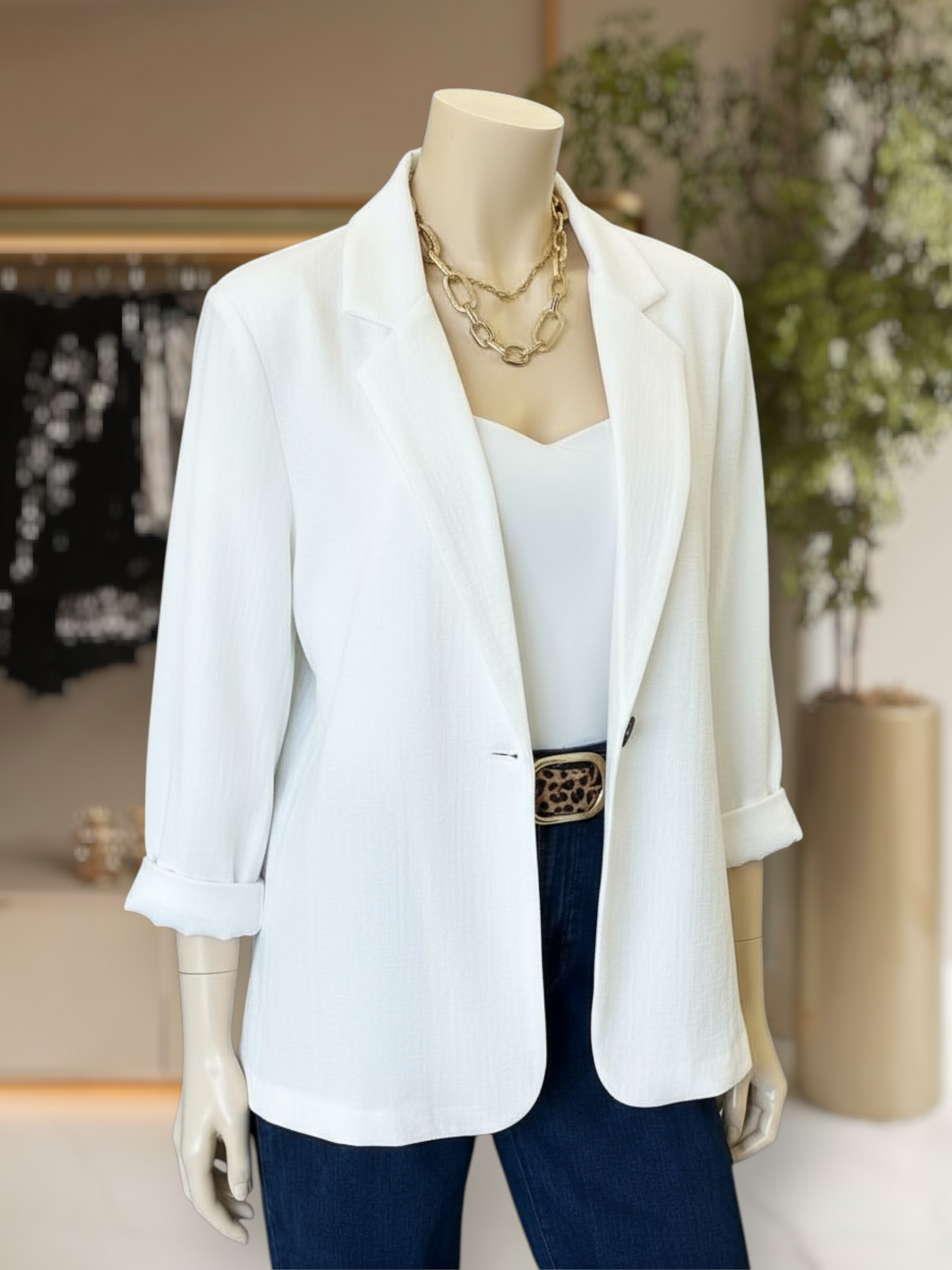 Blazer Algodón Lino Blanco