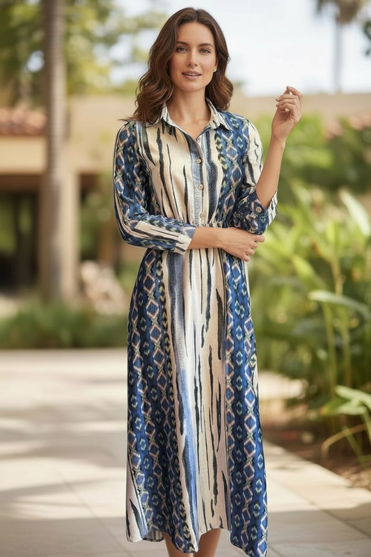 Vestido Satin Geo Azul Mix