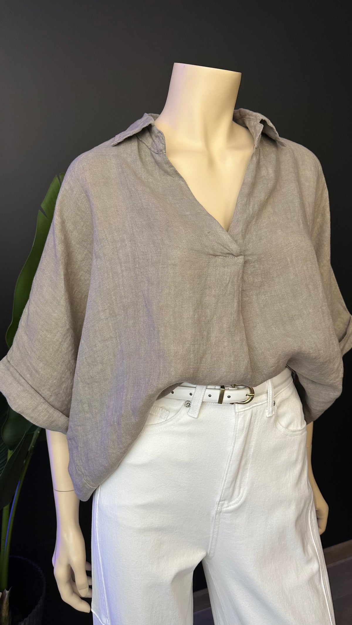 Blusa Italiana 100% Lino Oversize Taupe