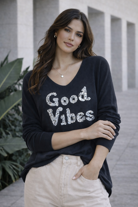 Sweater Good Vibes Italiano Negro