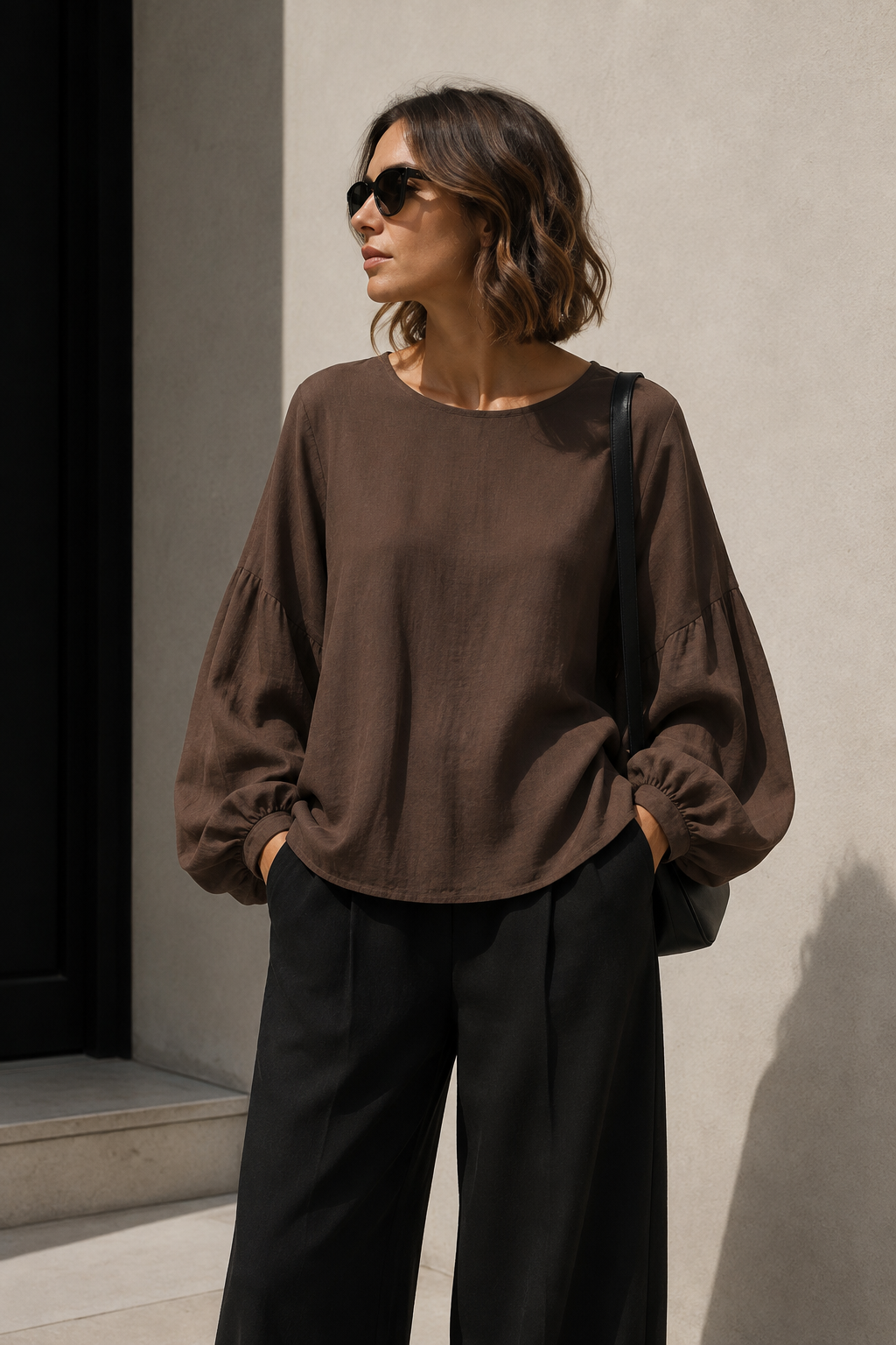 Blusa Símil Lino Café