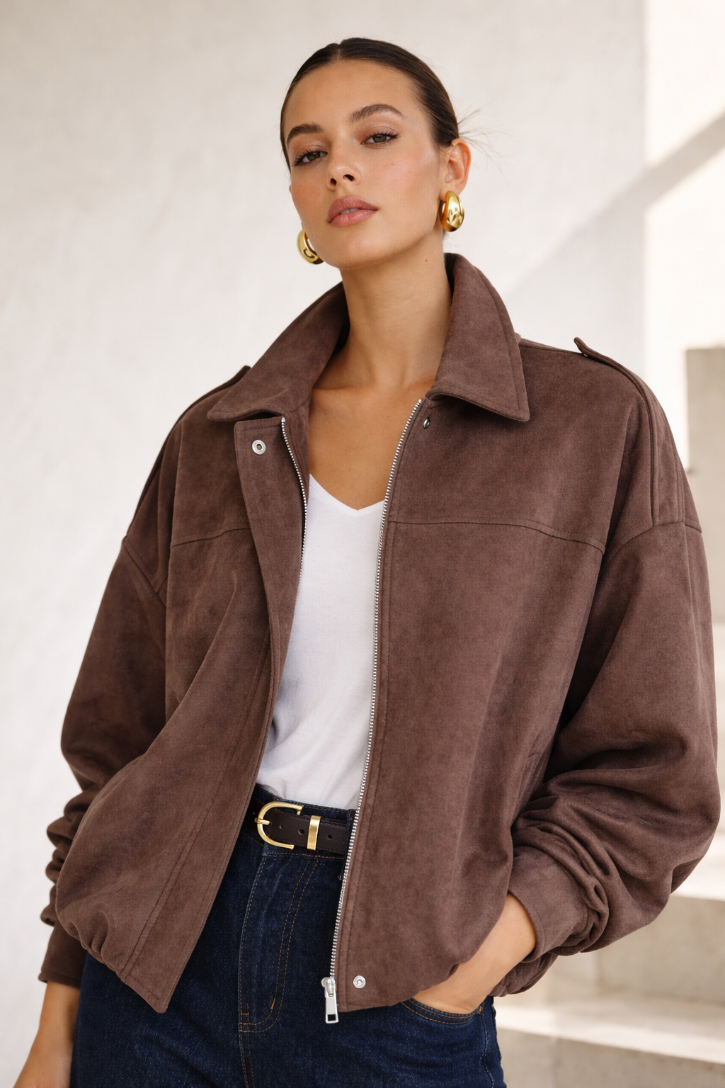 Chaqueta Roma Suede Bomber Café