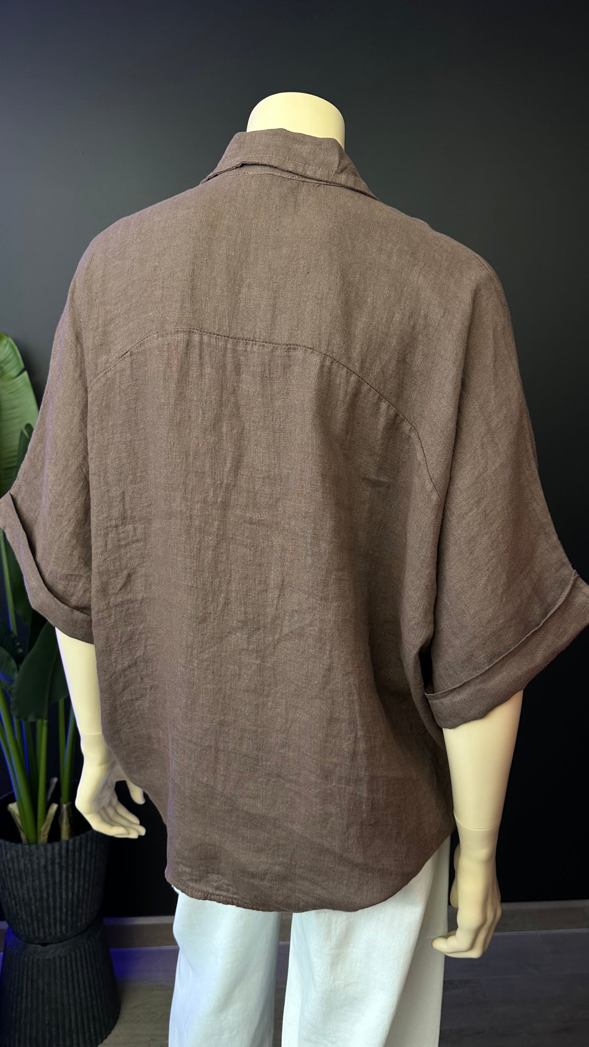 Blusa Italiana 100% Lino Oversize Café