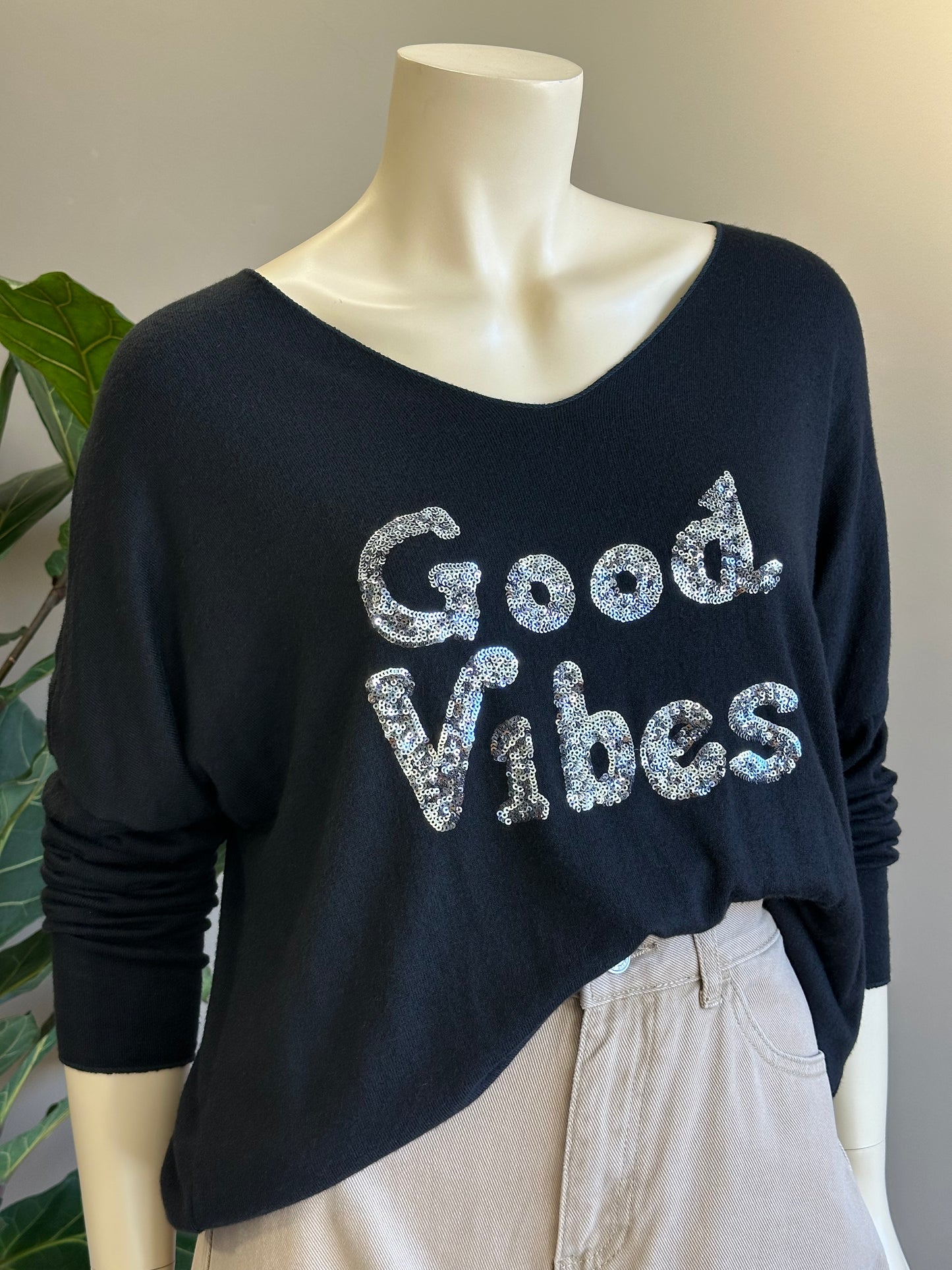 Sweater Good Vibes Italiano Negro