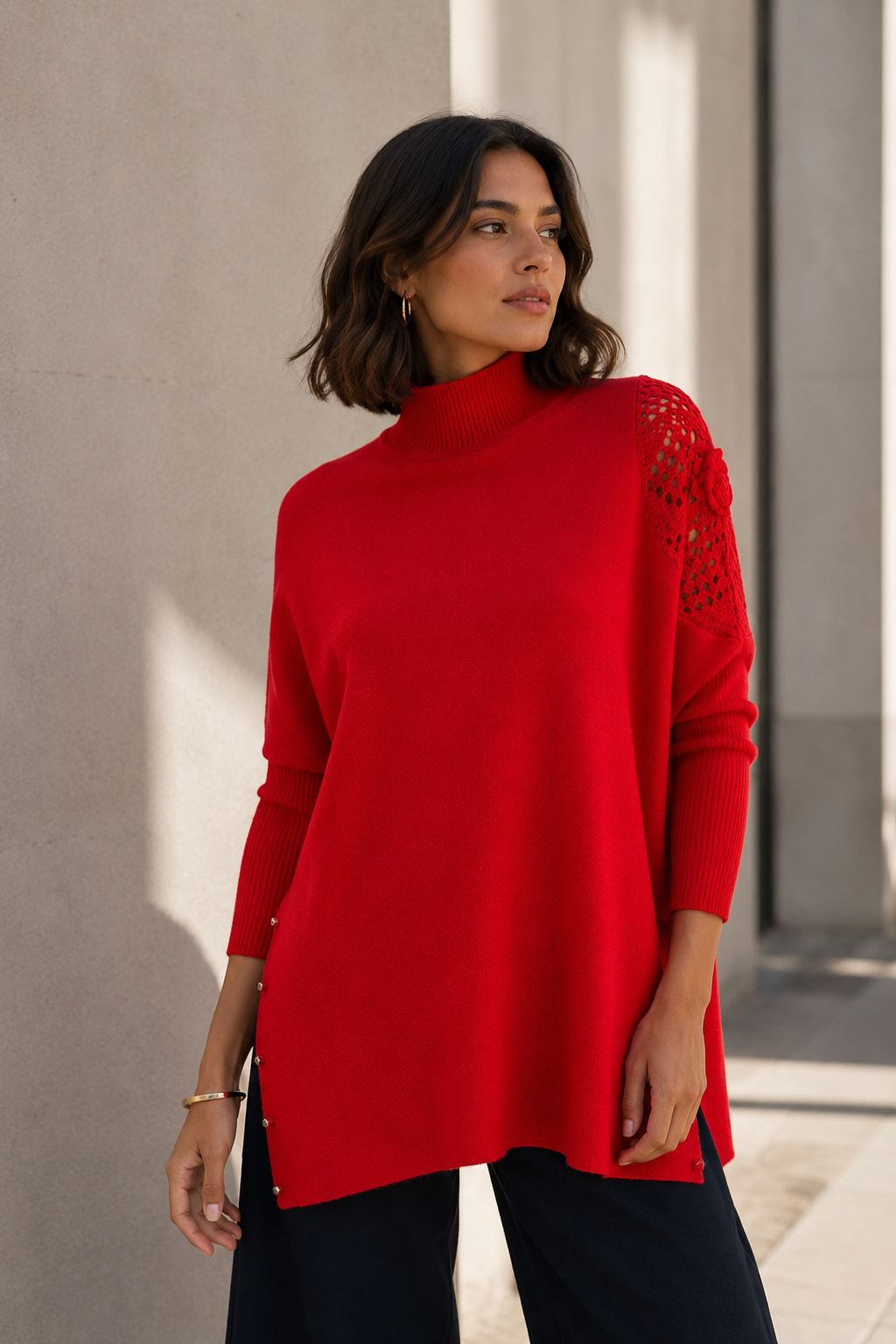 Sweater Poncho Camelia Rojo