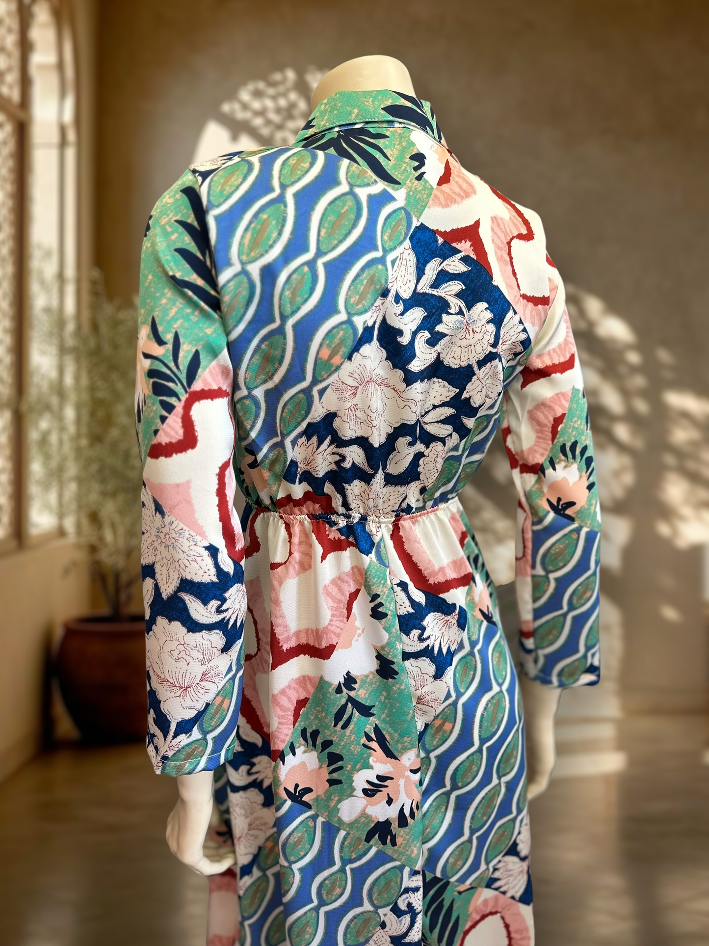 Vestido Satin Patch Azul Mix