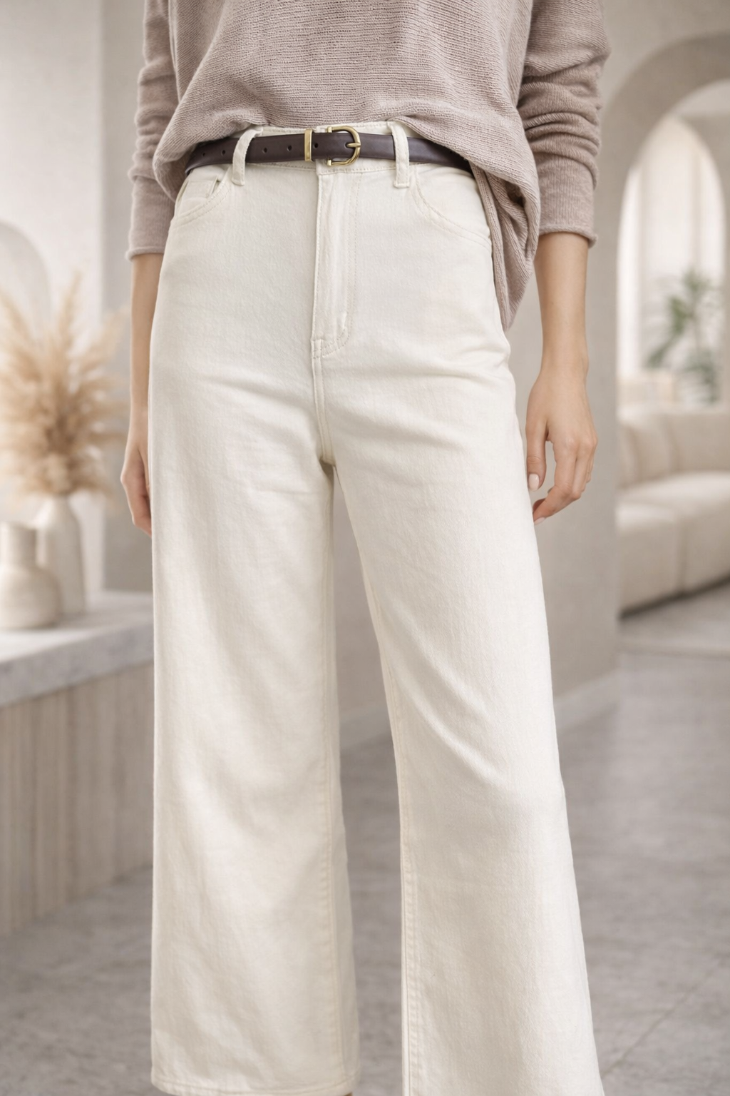 Jeans Mezclilla Elasticado Crema - Diseño Italiano