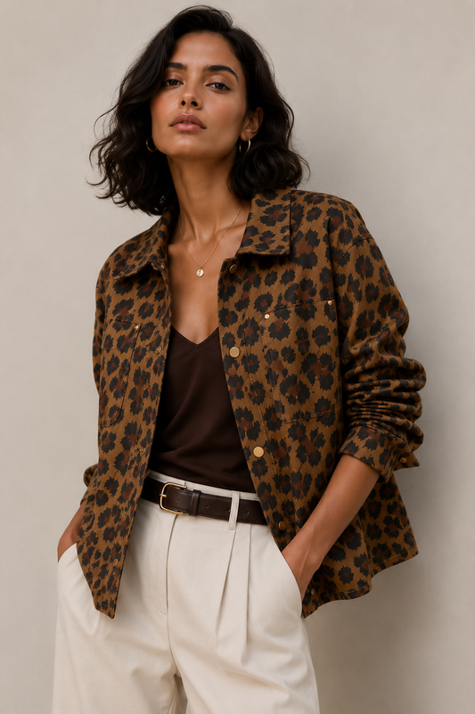 Chaqueta Suede Animal Print Tostado