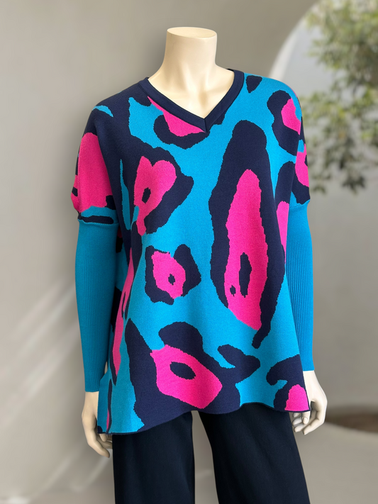 Sweater Poncho Neón Wild Azul Turquesa