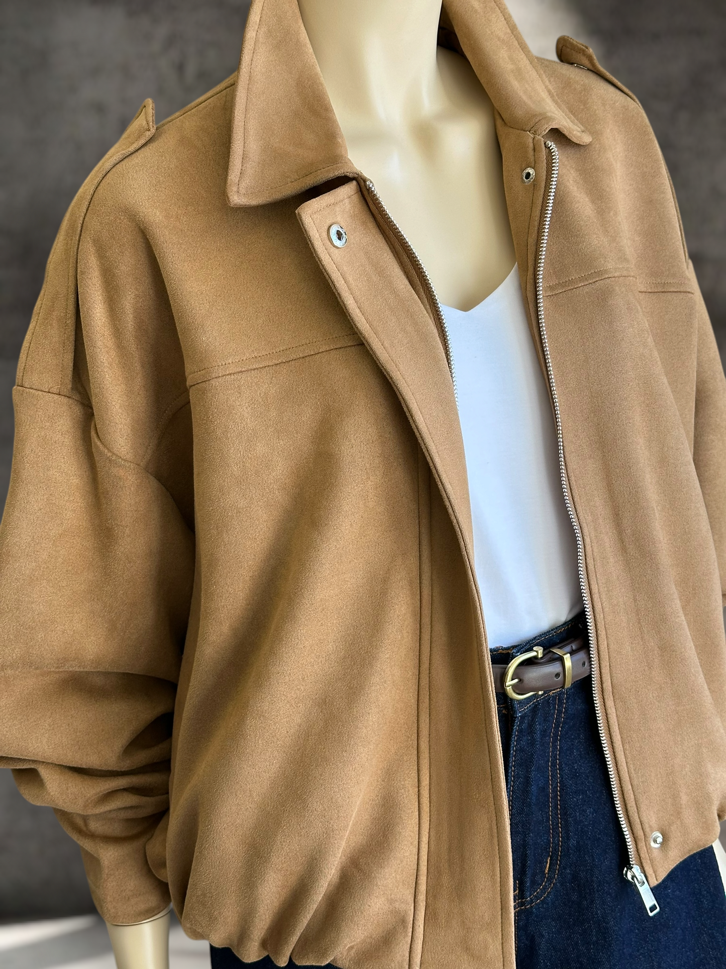 Chaqueta Roma Suede Bomber Camel