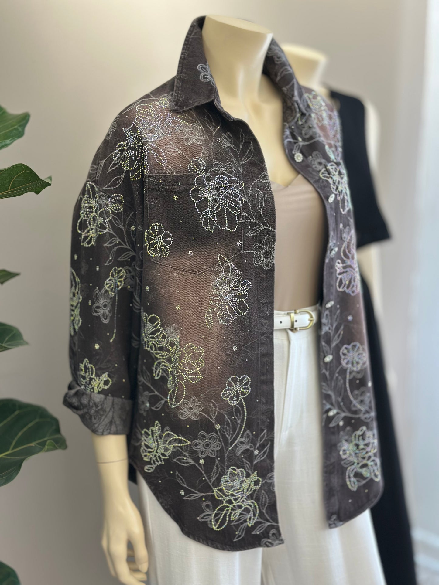 Chaqueta Mezclilla Floral Café