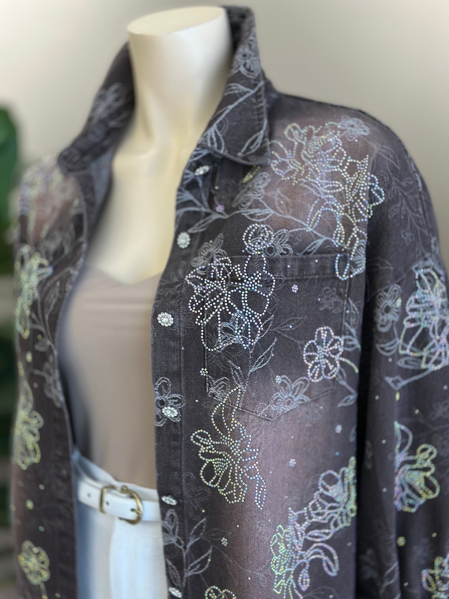 Chaqueta Mezclilla Floral Café