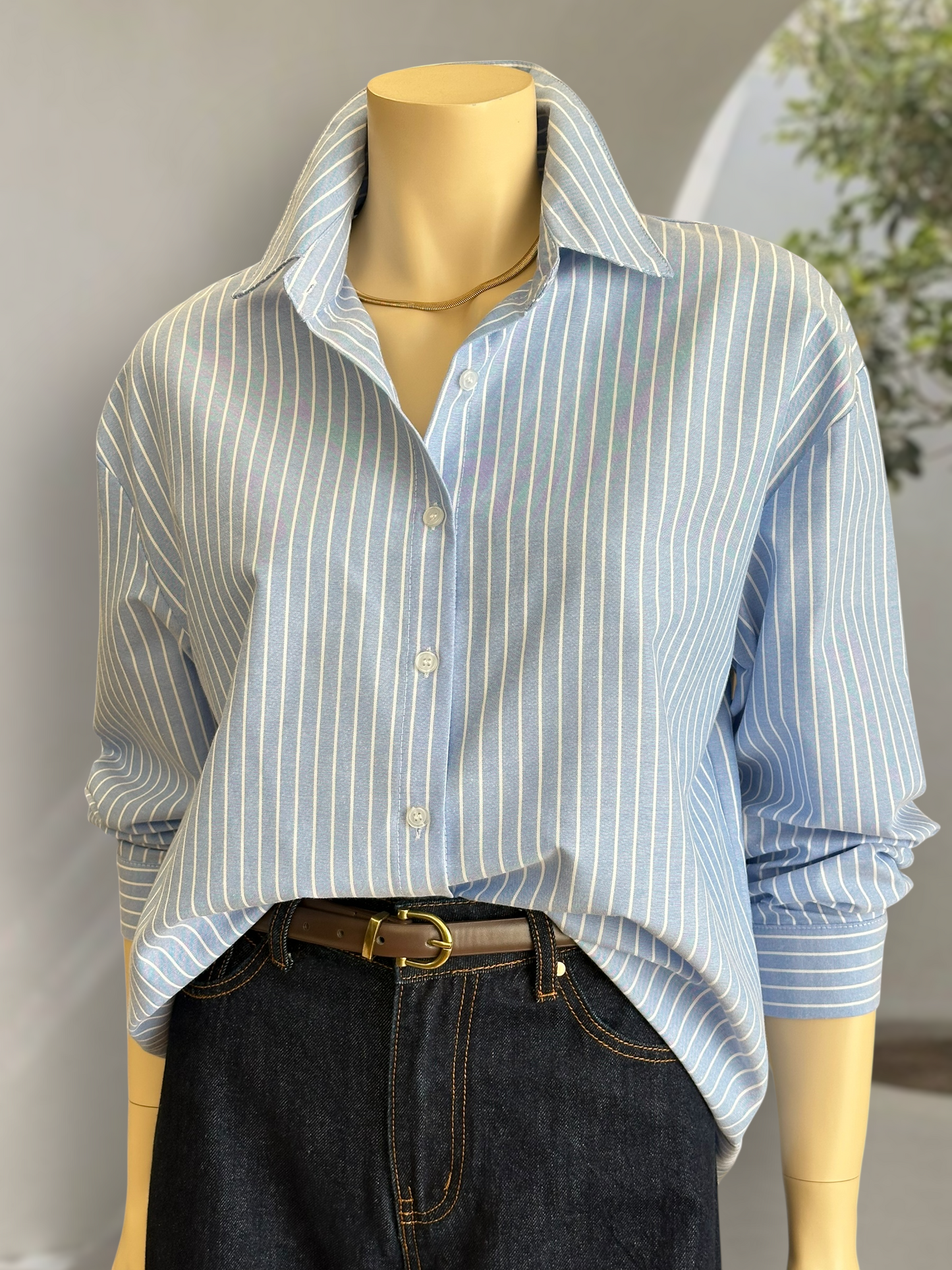 Blusa Rayas Clásica Celeste