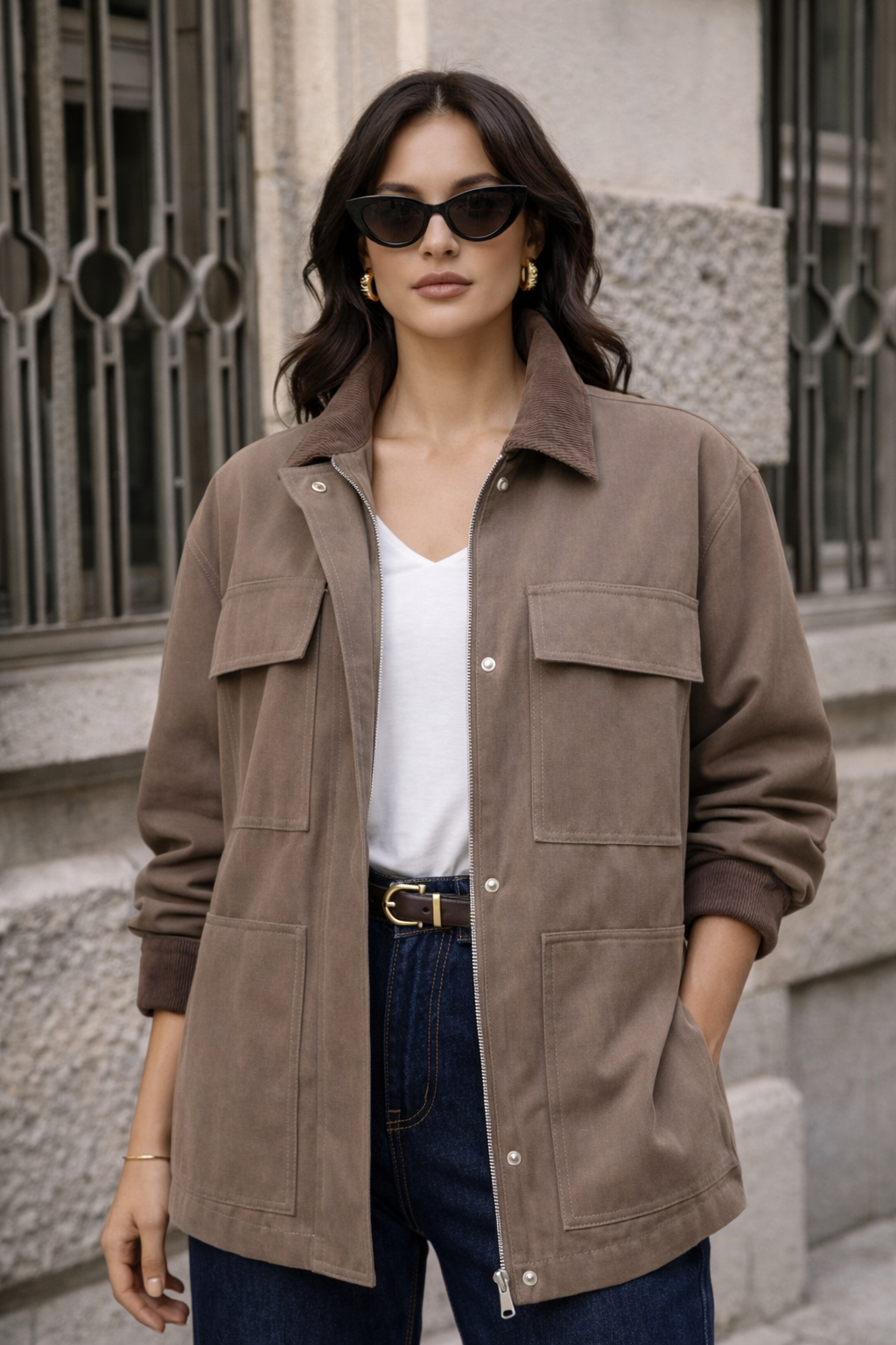 Chaqueta Torino Gabardina Café Tabaco