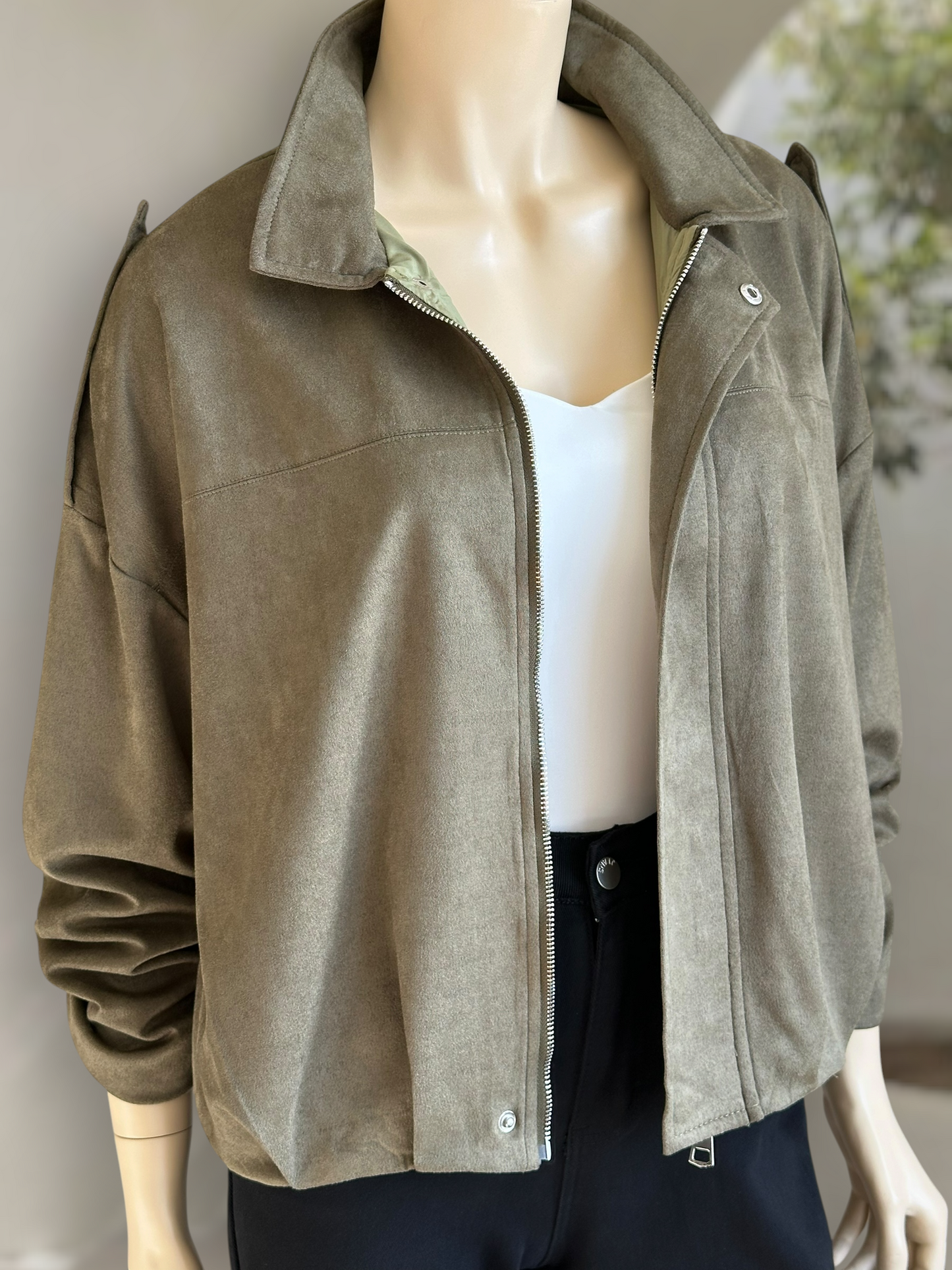 Chaqueta Bomber Suede Verde