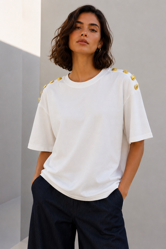 Polera Oversize Botones Blanco