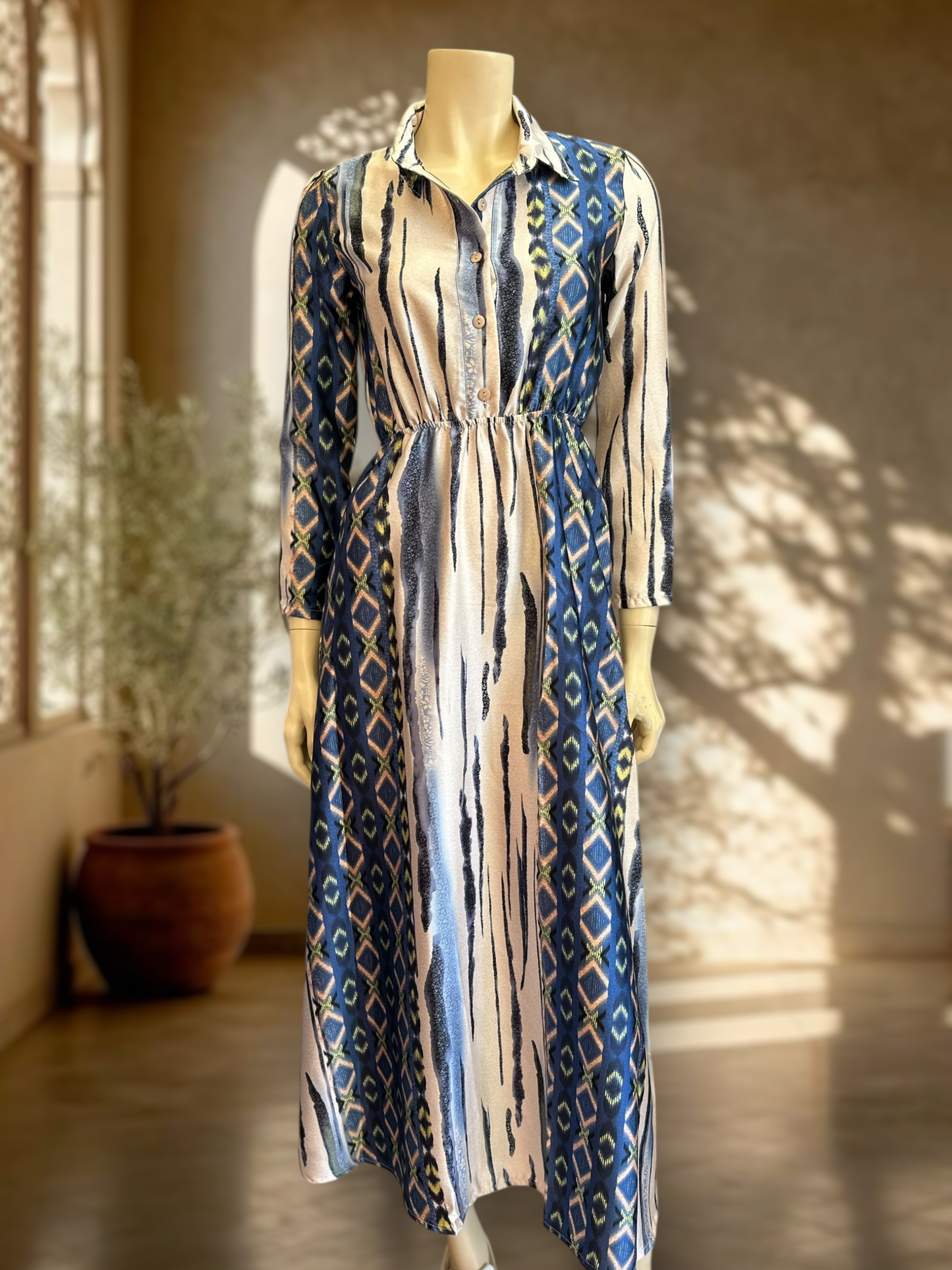 Vestido Satin Geo Azul Mix