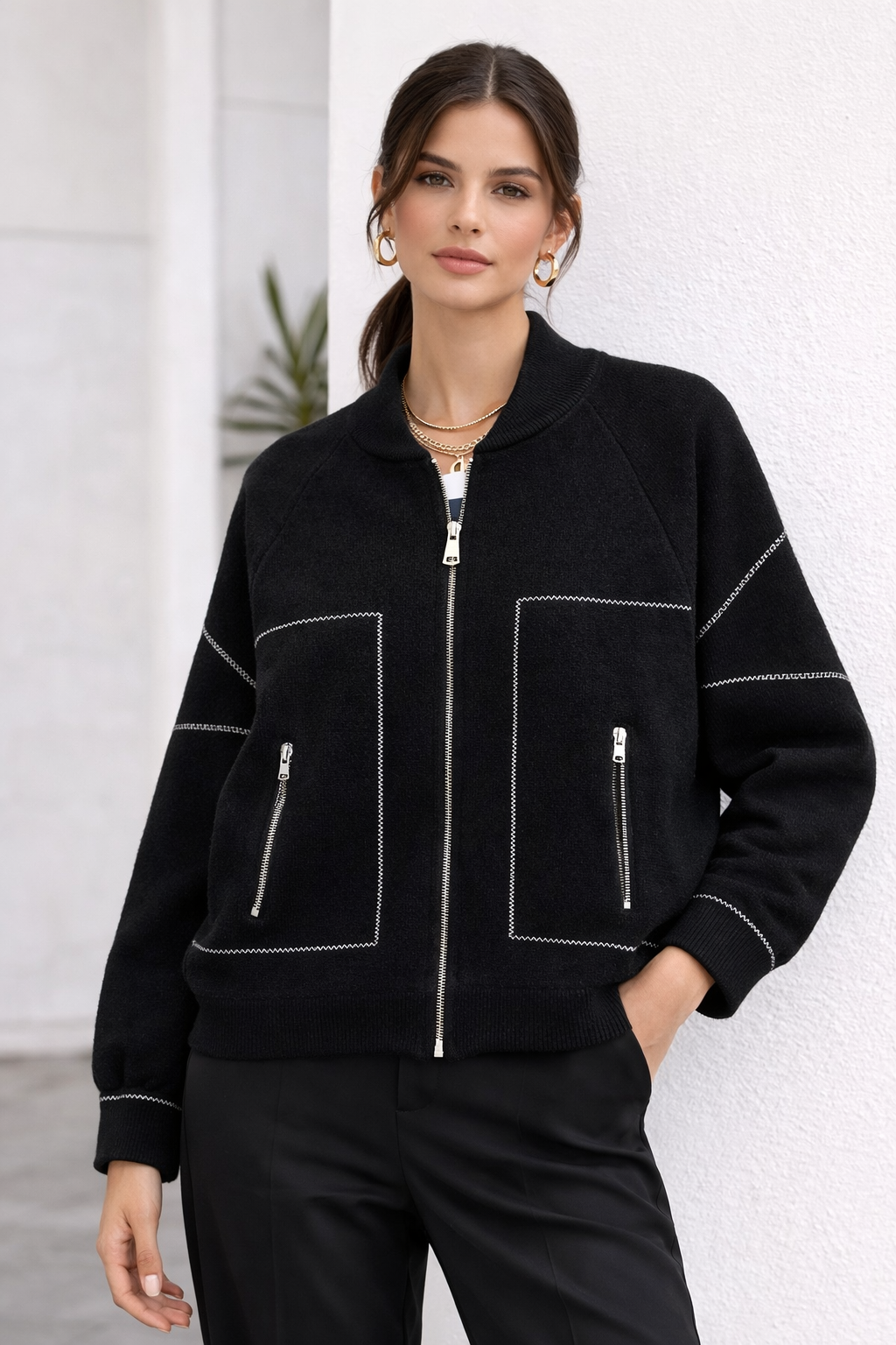 Chaqueta tipo Bomber Negro