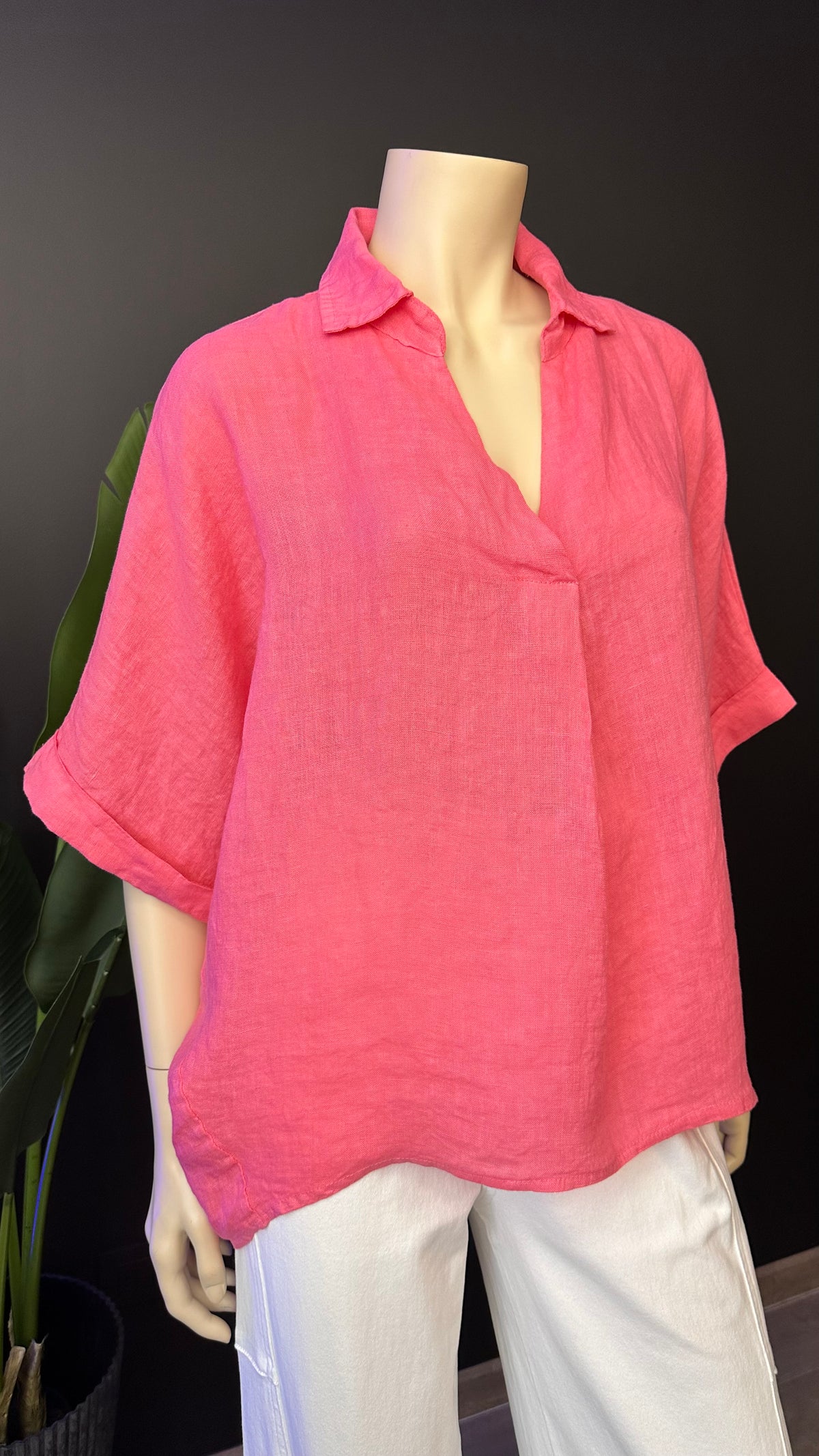 Blusa Italiana 100% Lino Oversize Coral