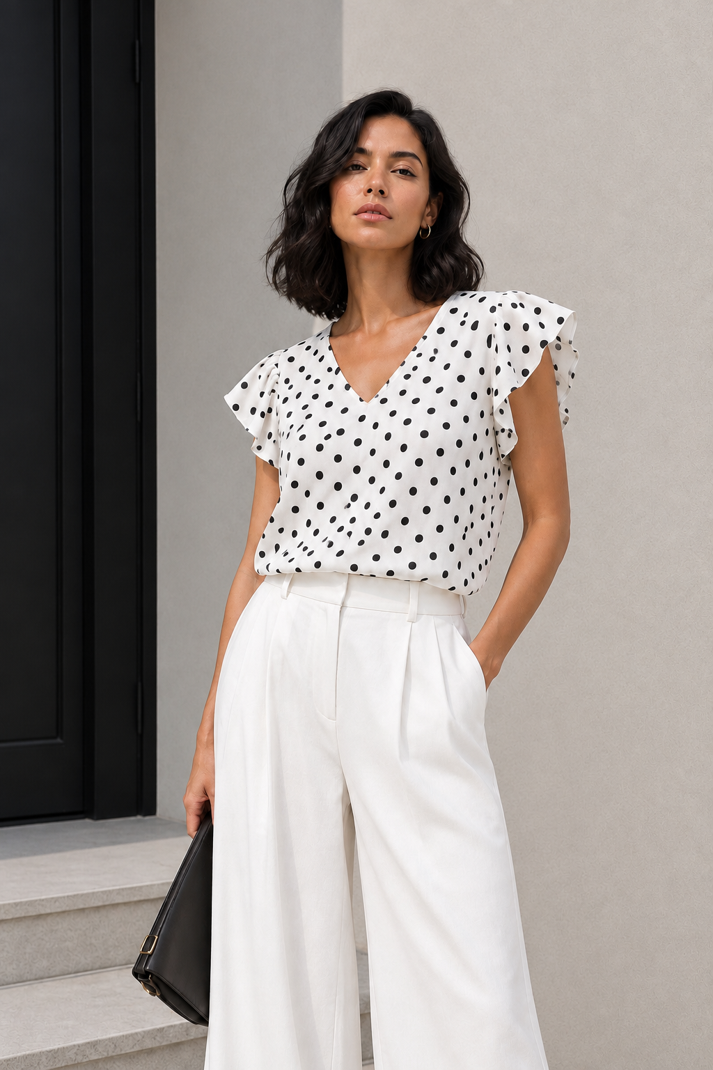 Blusa Lunares con Volantes Blanco