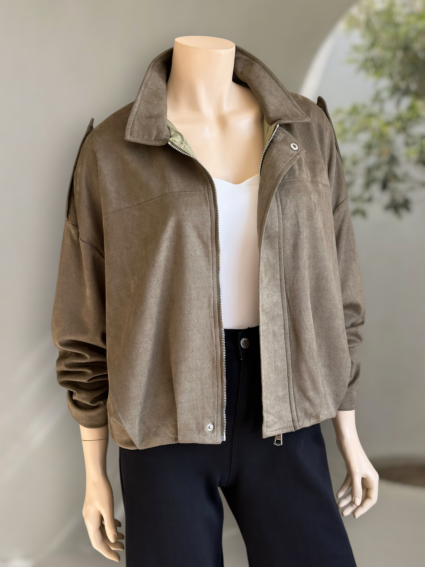 Chaqueta Bomber Suede Verde