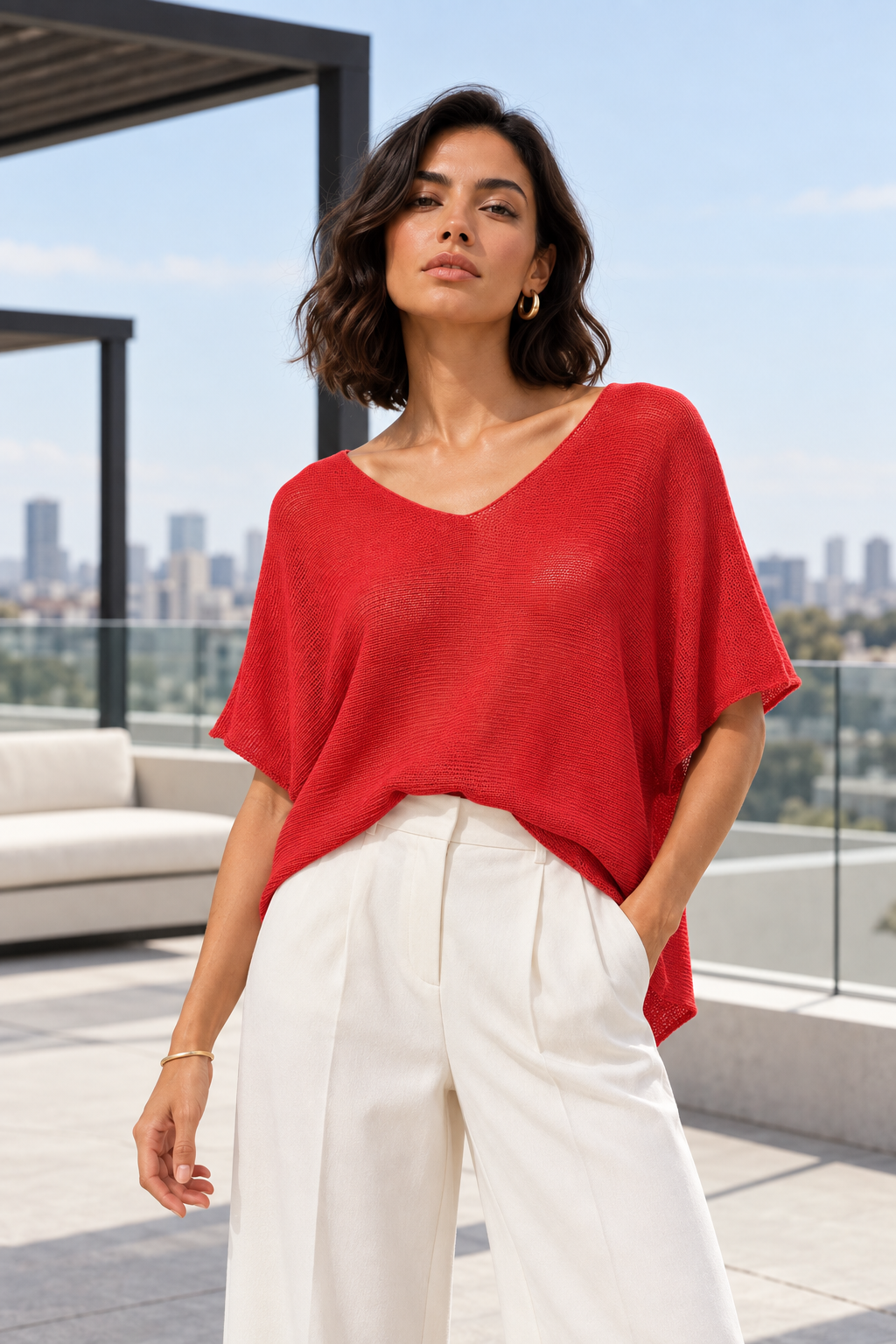 Tejido Hilo Italiano Oversize Rojo