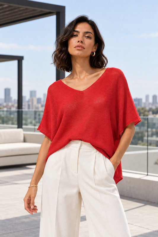 Tejido Hilo Italiano Oversize Rojo