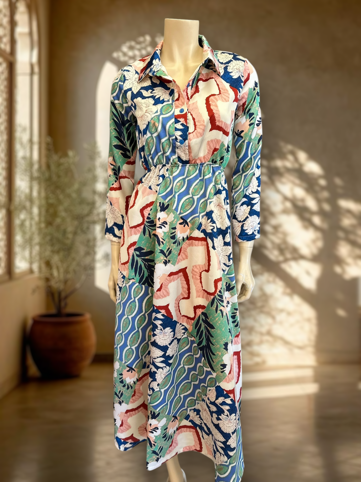 Vestido Satin Patch Azul Mix