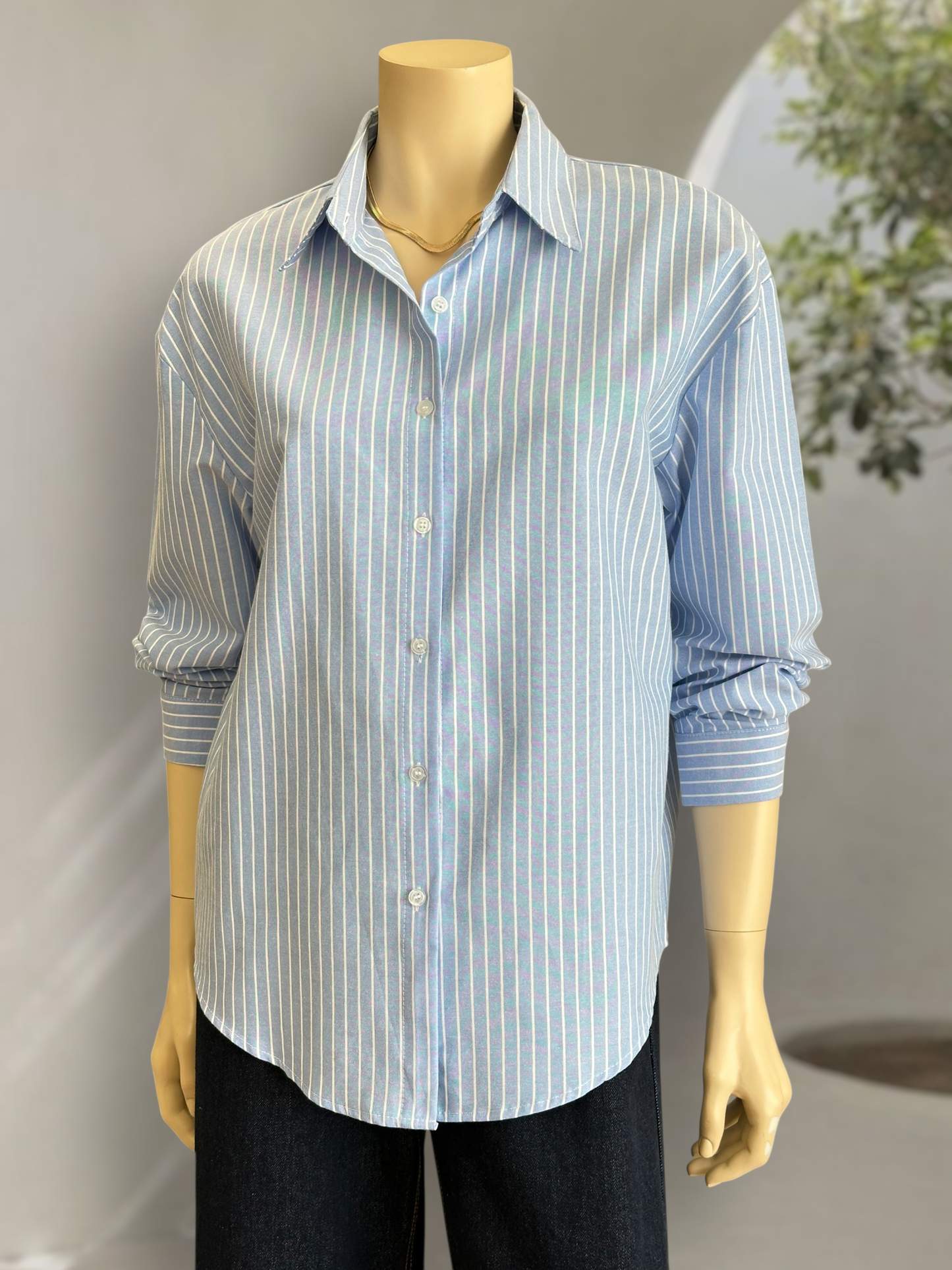 Blusa Rayas Clásica Celeste