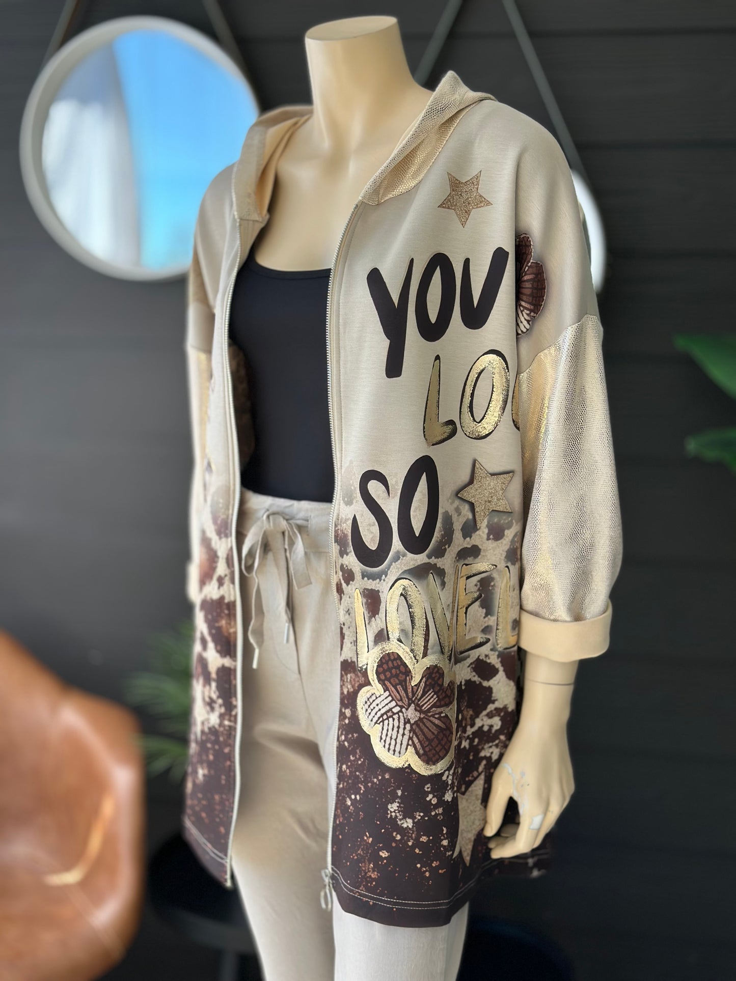 Chaqueta Print Scuba Love - Beige
