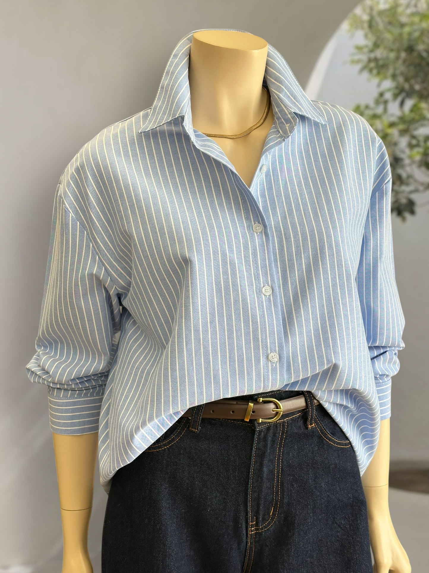 Blusa Rayas Clásica Celeste