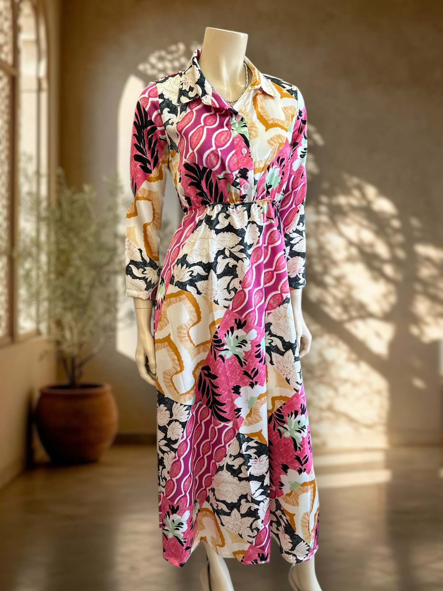 Vestido Satin Patch Rosa Mix