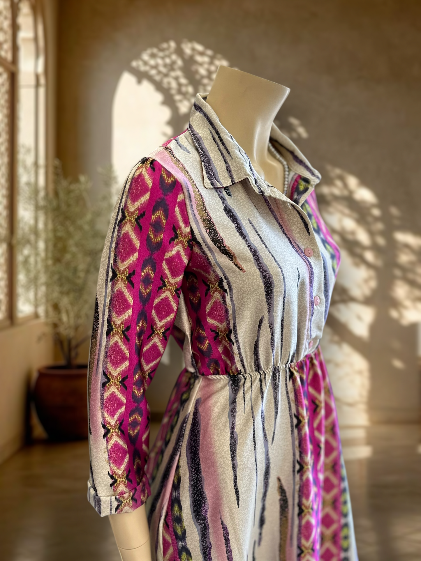 Vestido Satin Geo Rosa Mix