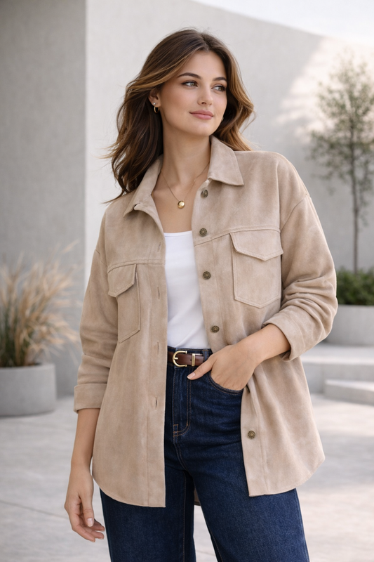 Chaqueta Tipo Sobrecamisa Símil Gamuza Camel