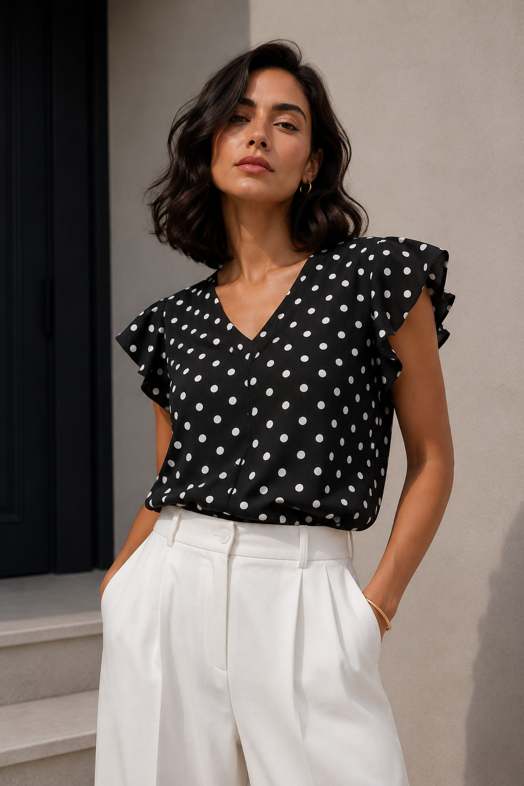 Blusa Lunares con Volantes Negro
