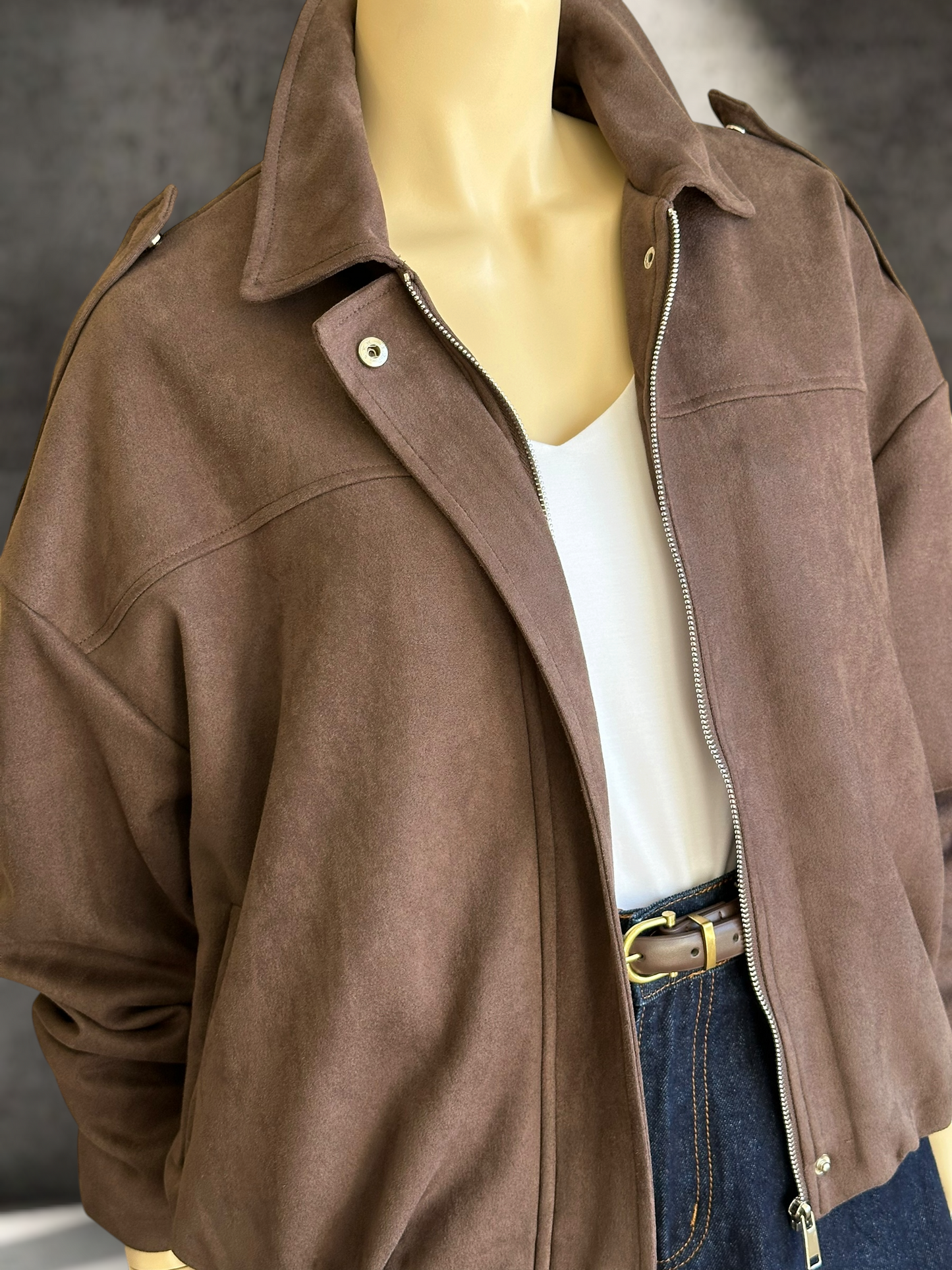 Chaqueta Roma Suede Bomber Café