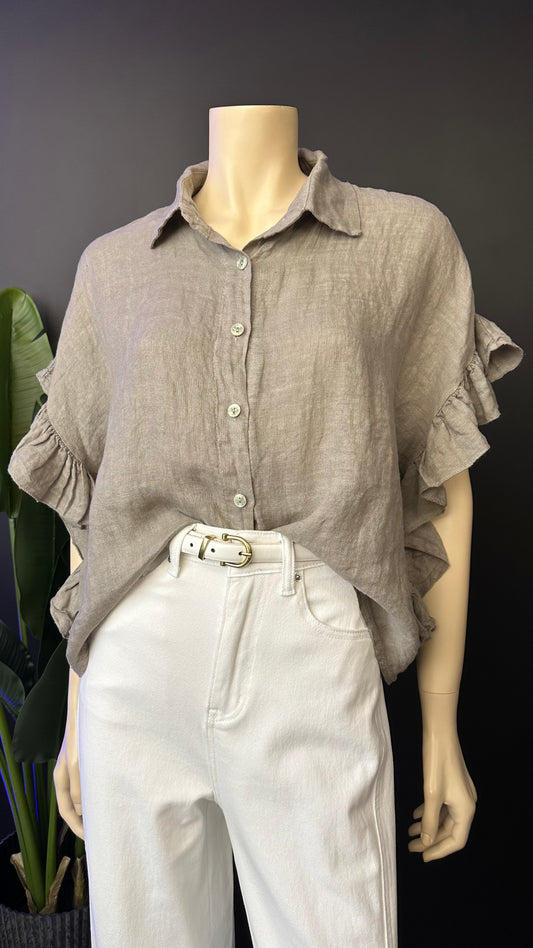 Blusa Italiana 100% Lino con Vuelos Taupe