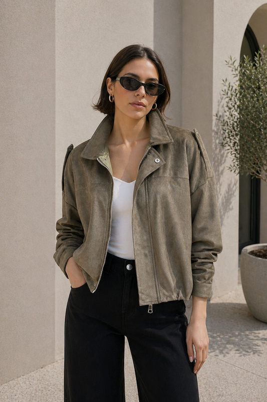 Chaqueta Bomber Suede Verde