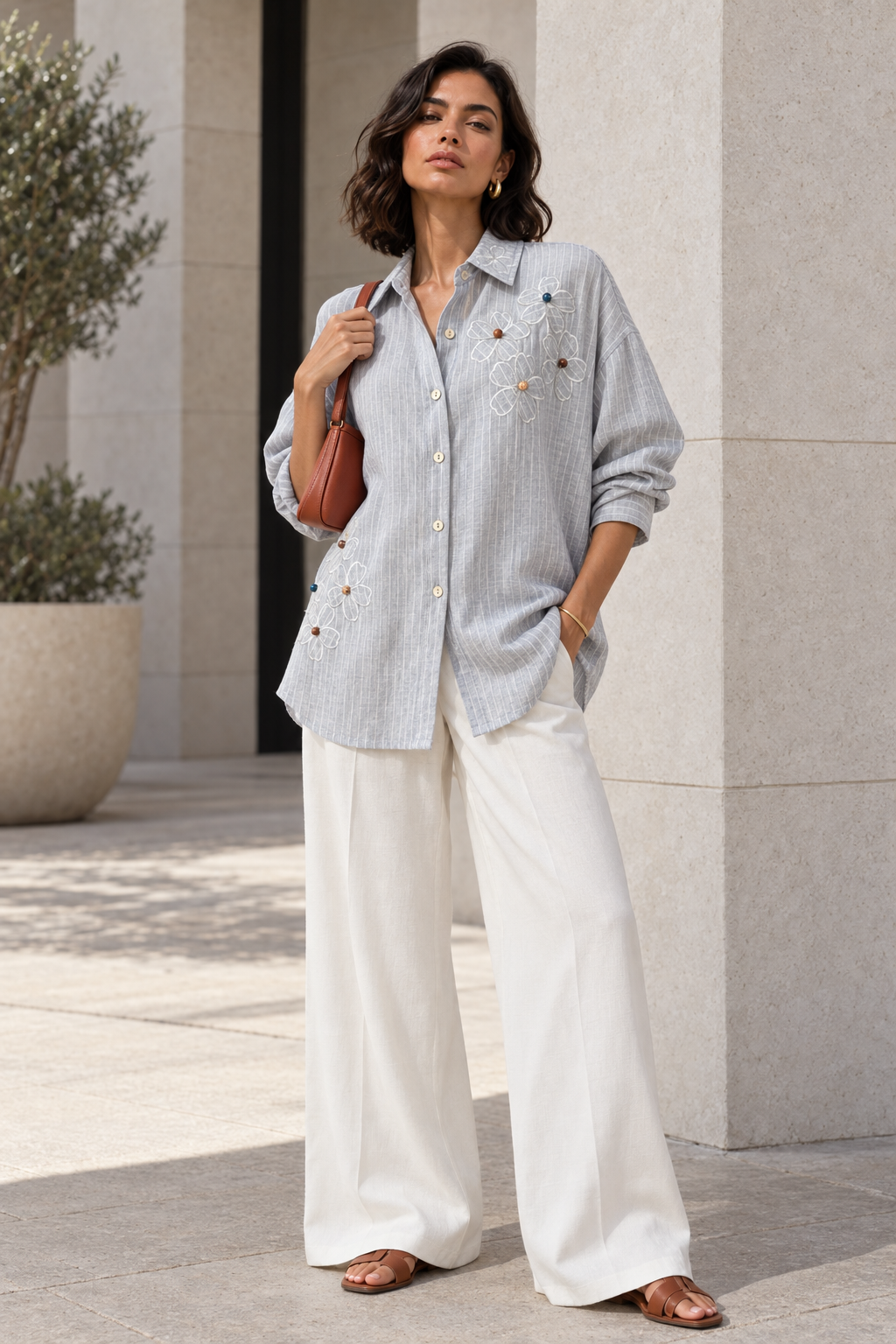 Blusa Plus Size con Bordado Celeste